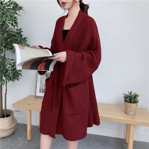 sweaters female open front autumn cardigan long sleeve with medium-length belt loose sweater jacket of solid length, White;black
sweaters female open front autumn cardigan long sleeve with medium-length belt loose sweater jacket of solid length, White;black