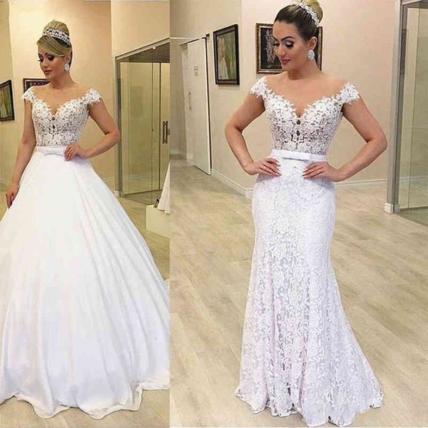 boutique occasion dresses detachable overskirt wedding dress two pieces removable trail cap sleeve lace long mermaid vestido de no, Black
boutique occasion dresses detachable overskirt wedding dress two pieces removable trail cap sleeve lace long mermaid vestido de no, Black