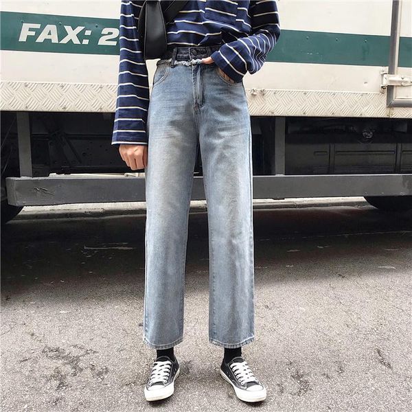 women's jeans women casual high waist straight denim pants solid ankle-length woman, Blue
women's jeans women casual high waist straight denim pants solid ankle-length woman, Blue