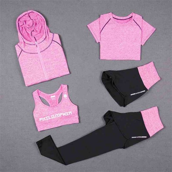 5 piece set yoga for women's running fitness t-shirt sports bra wear clothing women training sport suit 210802, Gray
5 piece set yoga for women's running fitness t-shirt sports bra wear clothing women training sport suit 210802, Gray
