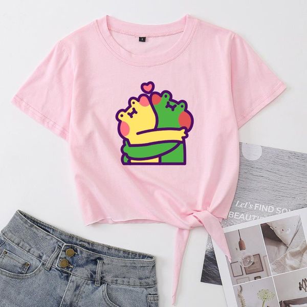 women's t-shirt cute frog couple hug crop womens summer casual short-sleeve printing cotton cropped graphic tee with front knot, White
women's t-shirt cute frog couple hug crop womens summer casual short-sleeve printing cotton cropped graphic tee with front knot, White
