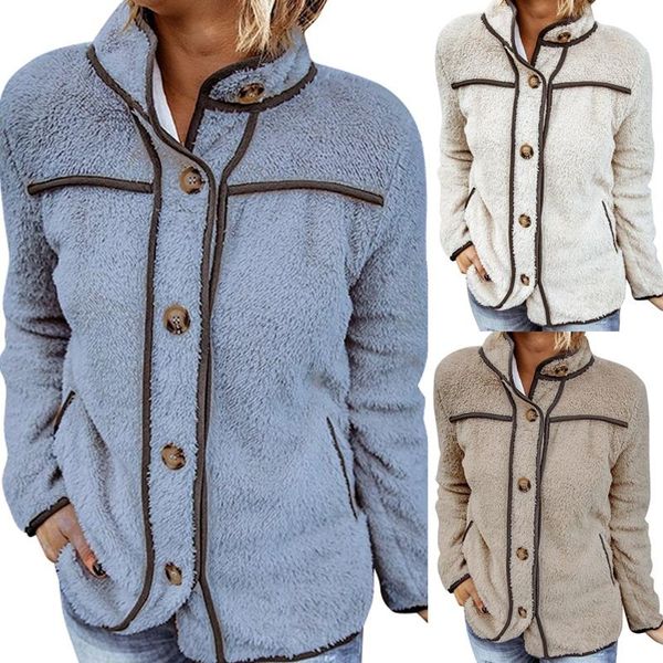 women fashion solid color casual terry fleece stand collar stitching button jacket women's jackets, Black;brown
women fashion solid color casual terry fleece stand collar stitching button jacket women's jackets, Black;brown