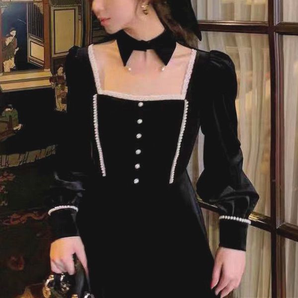 dresses black vintage women casual square collor elegant velvet party female gothic french one piece dress korea 2021 spring, Black;gray
dresses black vintage women casual square collor elegant velvet party female gothic french one piece dress korea 2021 spring, Black;gray