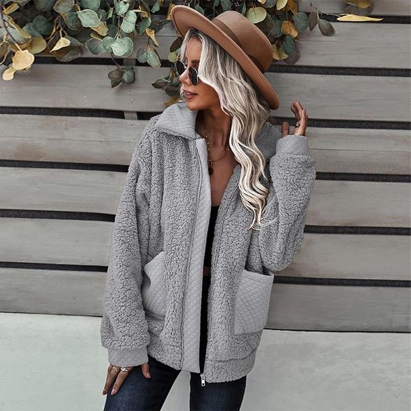 women's jackets winter 2021 warm zipper casual jacket loose pockets oversize fleece coat long sleeve fashion fluffy female outerwear, Black;brown
women's jackets winter 2021 warm zipper casual jacket loose pockets oversize fleece coat long sleeve fashion fluffy female outerwear, Black;brown