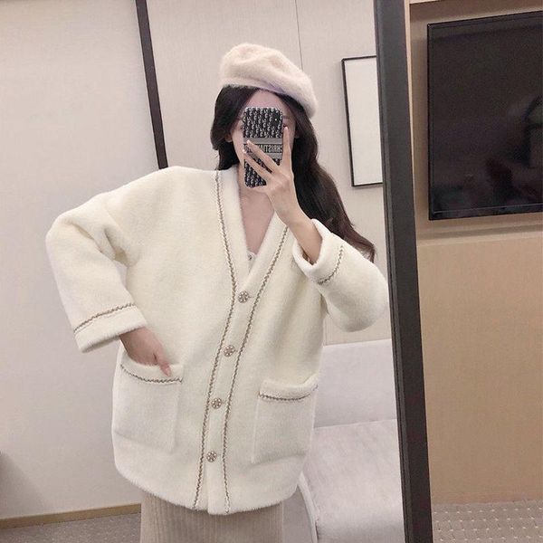 women's knits & tees women 2021 autumn winter sweater cardigan jackets female imitation mink velvet coats ladies v-neck knitted outwear, White
women's knits & tees women 2021 autumn winter sweater cardigan jackets female imitation mink velvet coats ladies v-neck knitted outwear, White