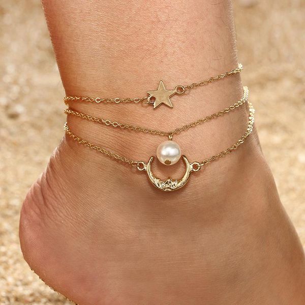 anklets 3pcs star moon imitation pearl pendant for women fashion vintage gold chain on the leg chic anklet bracelet foot jewelry, Red;blue
anklets 3pcs star moon imitation pearl pendant for women fashion vintage gold chain on the leg chic anklet bracelet foot jewelry, Red;blue