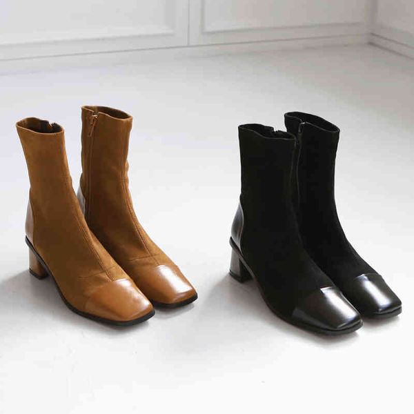 winter boots suede women's short british stitching trend square head thick heel nude size 33-421, Black
winter boots suede women's short british stitching trend square head thick heel nude size 33-421, Black