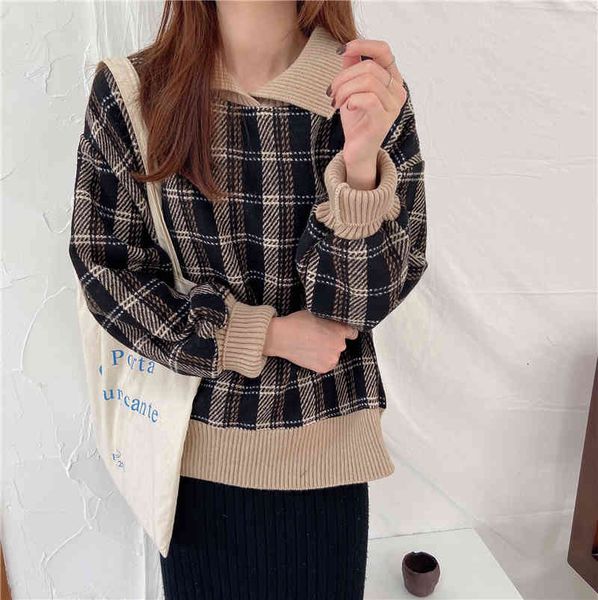 sweaters lapel retro plaid knitted sweater coat women long sleeve thick warm jumper loose fashion pullover femme, White;black
sweaters lapel retro plaid knitted sweater coat women long sleeve thick warm jumper loose fashion pullover femme, White;black