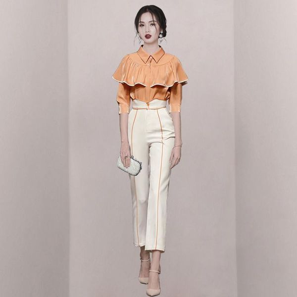women's two piece pants runway design fashion suit women autumn temperament celebrity versatile ruffle blouse shirt+high waist pencil 2, White
women's two piece pants runway design fashion suit women autumn temperament celebrity versatile ruffle blouse shirt+high waist pencil 2, White