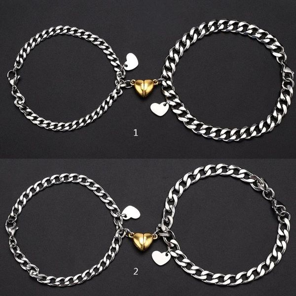 link, chain 2pcs magnet lovers bracelet for couples gold heart charm pendant titanium steel bracelets men women jewelry, Black
link, chain 2pcs magnet lovers bracelet for couples gold heart charm pendant titanium steel bracelets men women jewelry, Black