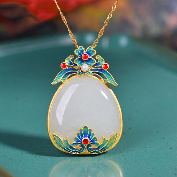 vintage enamel jewelry natural hetian stone pendant necklace for women wedding classical party exquisite anniversary gift necklaces, Silver
vintage enamel jewelry natural hetian stone pendant necklace for women wedding classical party exquisite anniversary gift necklaces, Silver