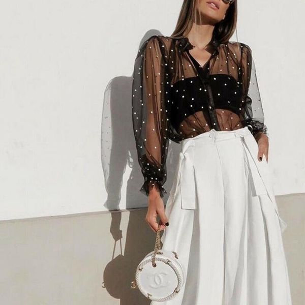women's blouses & shirts 2021 fashion women polka dot print mesh casual lantern sleeve sheer see-through shirt ladies blusas, White
women's blouses & shirts 2021 fashion women polka dot print mesh casual lantern sleeve sheer see-through shirt ladies blusas, White