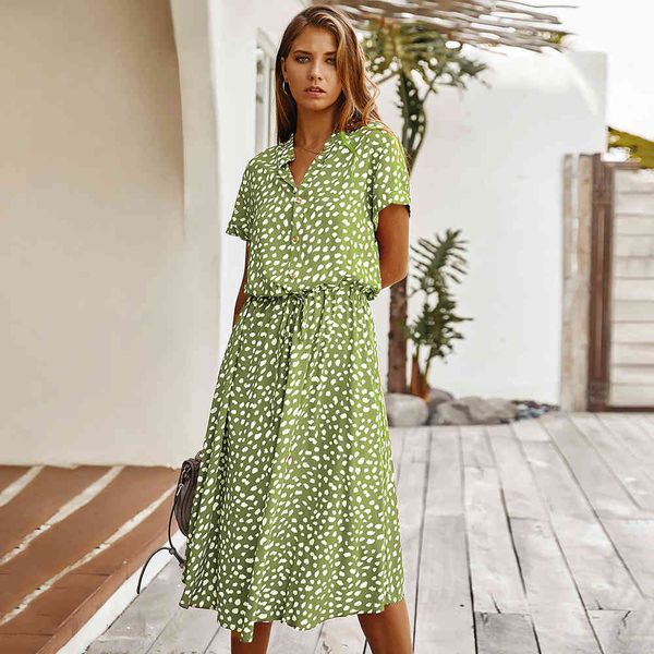 2021 new summer women's elegant short sleeve polka dot print shirt collar button lace up temperament ladies long dress, Black;gray
2021 new summer women's elegant short sleeve polka dot print shirt collar button lace up temperament ladies long dress, Black;gray