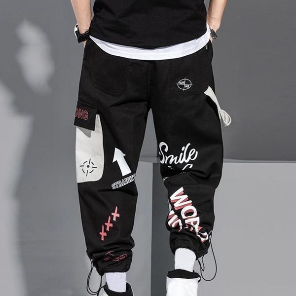 men's pants side pockets cargo harem ribbons print hip hop casual male joggers trousers fashion streetwear #t3g, Black
men's pants side pockets cargo harem ribbons print hip hop casual male joggers trousers fashion streetwear #t3g, Black
