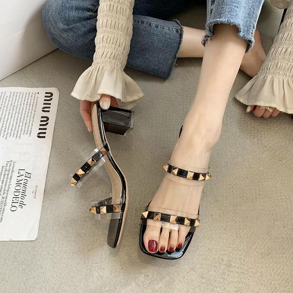 transparent pvc high heel slippers sandals women rivet shoes summer elegant outdoor open toe mujer, Black
transparent pvc high heel slippers sandals women rivet shoes summer elegant outdoor open toe mujer, Black