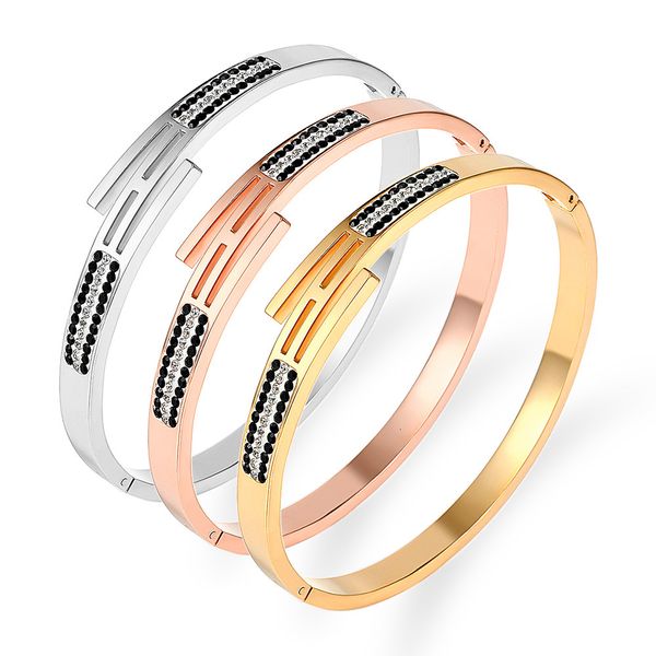 bangles bracelets fashion titanium steel rose gold inlaid diamond simple bracelet women's clasp stainless double row, Black
bangles bracelets fashion titanium steel rose gold inlaid diamond simple bracelet women's clasp stainless double row, Black