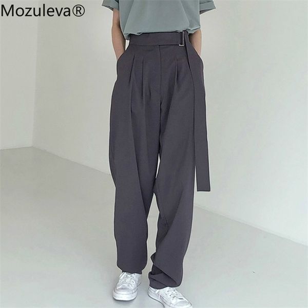 fashion belted long high waist causal loose trouser for women pants elegant wide leg capris female 210416, Black;white 
fashion belted long high waist causal loose trouser for women pants elegant wide leg capris female 210416, Black;white