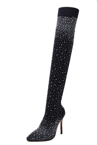 boots luxury crystal bling woman stretch over the knee pointed toe black high heels shoes winter elegant female botines
boots luxury crystal bling woman stretch over the knee pointed toe black high heels shoes winter elegant female botines