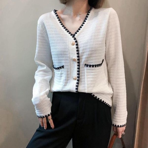 women's knits & tees women 2021 fashion autumn knitted v neck black cardigan sweater long sleeve ladies jacket vintage loose thin outer, White
women's knits & tees women 2021 fashion autumn knitted v neck black cardigan sweater long sleeve ladies jacket vintage loose thin outer, White