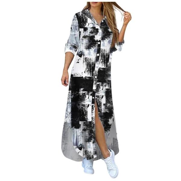 fashion women casual loose dresses female long sleeve pocket button shirt print denim split elegant ankle length dress, Black;gray
fashion women casual loose dresses female long sleeve pocket button shirt print denim split elegant ankle length dress, Black;gray