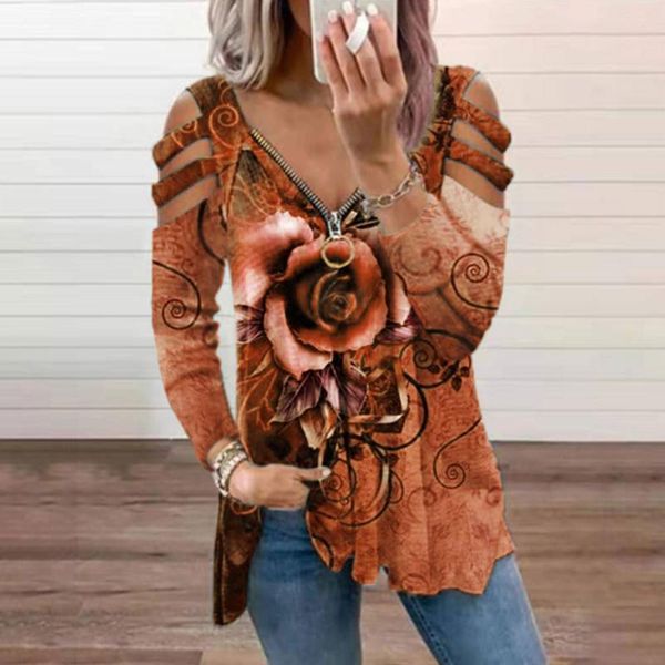 women's blouses & shirts vintage zipper blouse hollow out long sleeve retro print v-neck tee shirt ladies casual loose basic top, White
women's blouses & shirts vintage zipper blouse hollow out long sleeve retro print v-neck tee shirt ladies casual loose basic top, White
