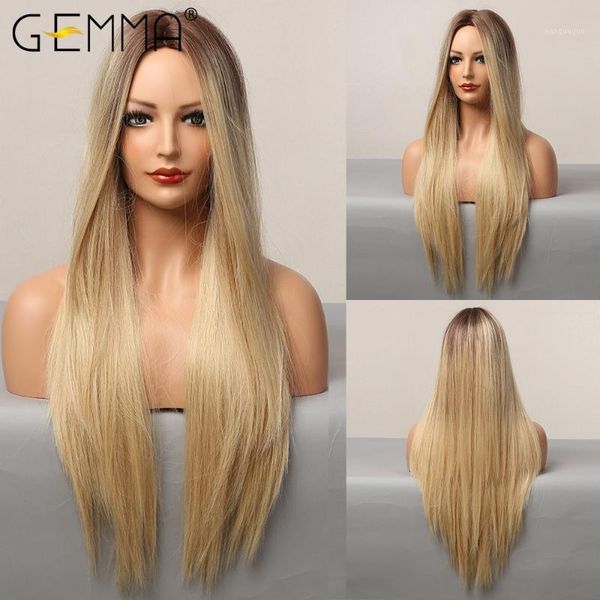 long straight ombre brown blonde synthetic wigs for women heat resistant middle part hair layered cosplay daily wig1, Black
long straight ombre brown blonde synthetic wigs for women heat resistant middle part hair layered cosplay daily wig1, Black
