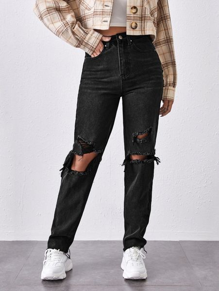 high-waisted ripped mom jeans j5go#, Blue