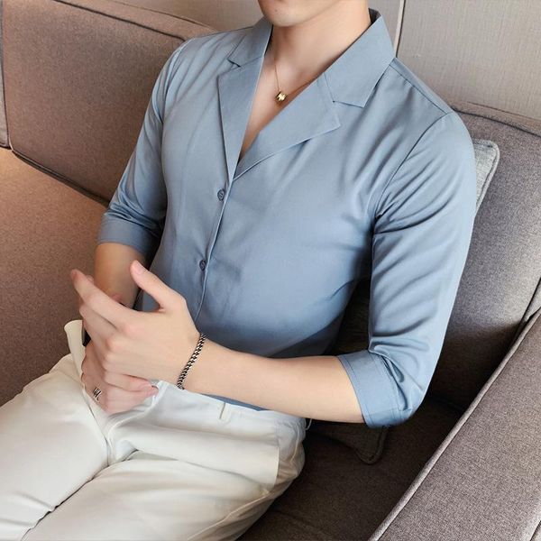 men's casual shirts 2021 summer solid color middle-sleeved shirt korean youth british style suit collar slim short-sleeved, White;black
men's casual shirts 2021 summer solid color middle-sleeved shirt korean youth british style suit collar slim short-sleeved, White;black