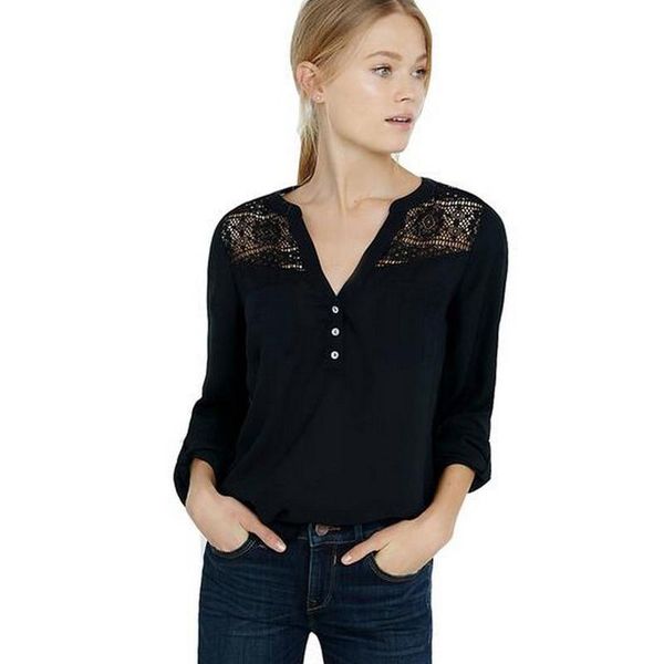 women's blouses & shirts dioufond 2021 chiffon v-neck shirt lace hollow out lady solid long sleeve female fashion patchwork clothing, White
women's blouses & shirts dioufond 2021 chiffon v-neck shirt lace hollow out lady solid long sleeve female fashion patchwork clothing, White