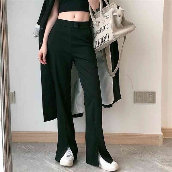 former split female spring/summer pants tall waist drape mop the floor micro loudspeaker slacks trousers 210416, Black;white
former split female spring/summer pants tall waist drape mop the floor micro loudspeaker slacks trousers 210416, Black;white