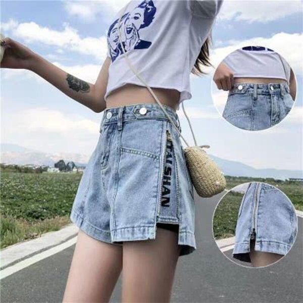 women's jeans women short pants loose slim denim high waist wide leg letter zipper bifurcated feminina spodenki damskie, Blue
women's jeans women short pants loose slim denim high waist wide leg letter zipper bifurcated feminina spodenki damskie, Blue