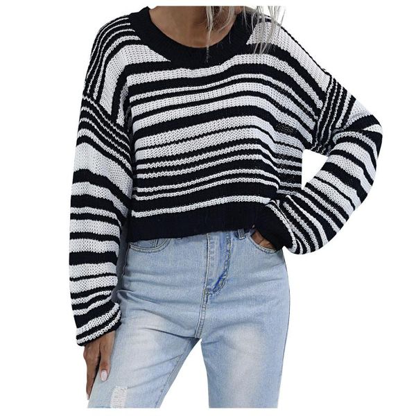 women's sweaters loose round neck long sleeve striped knitted pullover sweater 2021 autumn winter fashion female mujer suéteres, White;black
women's sweaters loose round neck long sleeve striped knitted pullover sweater 2021 autumn winter fashion female mujer suéteres, White;black