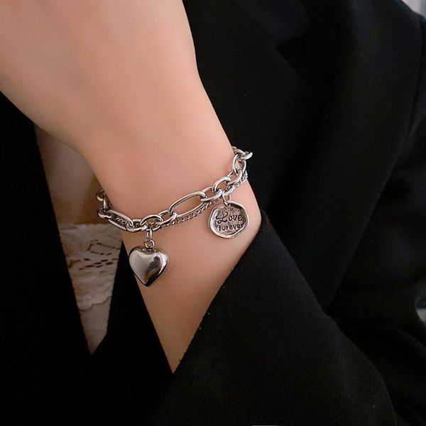link, chain origin summer hiphop double-layer love heart bracelets for women girls chunky letter circle metal jewelry, Black
link, chain origin summer hiphop double-layer love heart bracelets for women girls chunky letter circle metal jewelry, Black