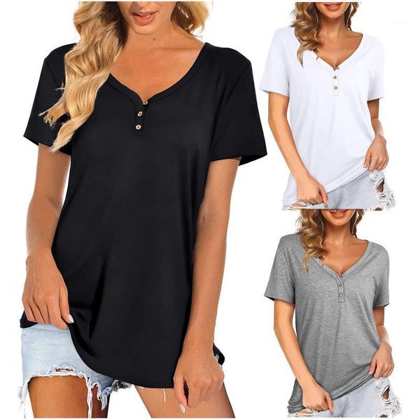 women's blouses & shirts summer clothing plus size tunic blouse casual solid color v neck short sleeve button t shirt femme, White
women's blouses & shirts summer clothing plus size tunic blouse casual solid color v neck short sleeve button t shirt femme, White