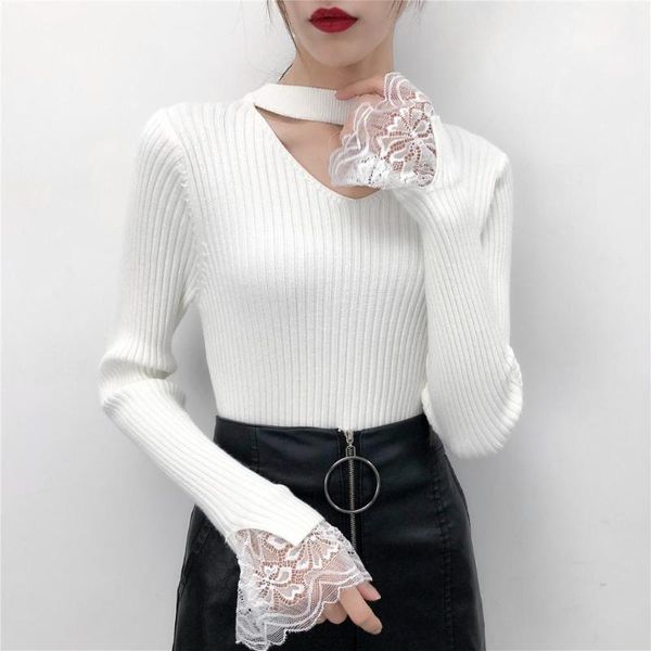 women's sweaters women halter lace sleeve knitted pullover autumn jumper, White;black
women's sweaters women halter lace sleeve knitted pullover autumn jumper, White;black