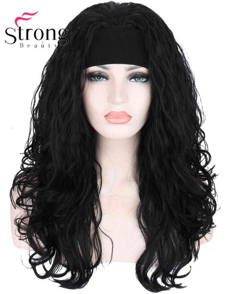 24" women's synthetic curly wavy wig 3/4 half full head long jet black with headband heat resistant costume hairpiece, Black;brown
24" women's synthetic curly wavy wig 3/4 half full head long jet black with headband heat resistant costume hairpiece, Black;brown