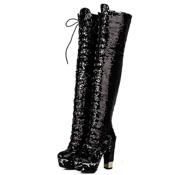boot lantejoulas bling platform on the knee side boots straight stage shoes ultra high heels silver mobetty 6nj0, Black
boot lantejoulas bling platform on the knee side boots straight stage shoes ultra high heels silver mobetty 6nj0, Black