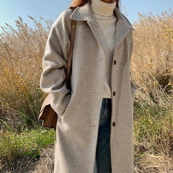 women's wool & blends contracted single-breasted leisure woolen cloth coat lapels female han edition with thick long over-the-knee warm, Black
women's wool & blends contracted single-breasted leisure woolen cloth coat lapels female han edition with thick long over-the-knee warm, Black