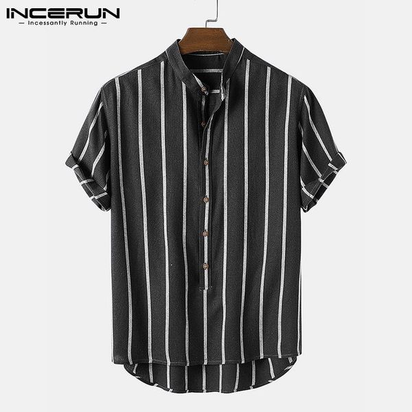 men's casual shirts incerun summer men striped shirt stand collar short sleeve streetwear button camisa masculina 2021 clothing s-3xl, White;black
men's casual shirts incerun summer men striped shirt stand collar short sleeve streetwear button camisa masculina 2021 clothing s-3xl, White;black