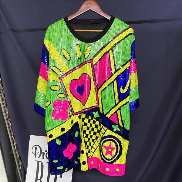 women's t-shirt design geometric pattern fashion 2021 summer streetwear hiphop short sleeve shining sequins for female, White
women's t-shirt design geometric pattern fashion 2021 summer streetwear hiphop short sleeve shining sequins for female, White