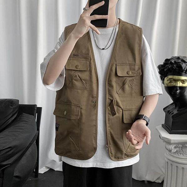 men's vests 2021 vest summer thin fashion brand japanese retro sports multi pocket personality with sleeveless coat, Black;white
men's vests 2021 vest summer thin fashion brand japanese retro sports multi pocket personality with sleeveless coat, Black;white