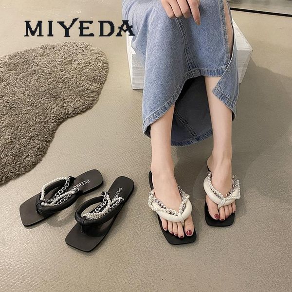slippers miyeda woman's flip flops metal chain decoration women's flats with pearl y2k retro style summer beach ladies slipper, Black
slippers miyeda woman's flip flops metal chain decoration women's flats with pearl y2k retro style summer beach ladies slipper, Black