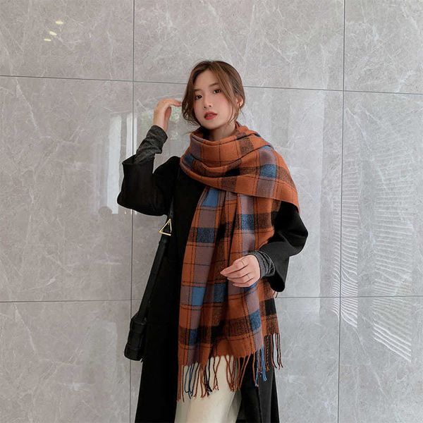 plaid scarf female autumn winter imitation cashmere tassel shawl increased thickened japane and korean sweet square stripe bib, Blue;gray
plaid scarf female autumn winter imitation cashmere tassel shawl increased thickened japane and korean sweet square stripe bib, Blue;gray