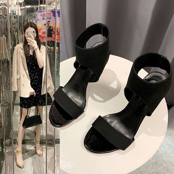 simple roman sandals summer open toe thin heel temperament elastic knitted solid color high heels for women, Black
simple roman sandals summer open toe thin heel temperament elastic knitted solid color high heels for women, Black