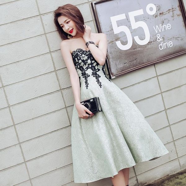 party dresses evening dress 2021 fashion strapless a line banquet tea length bridesmaid appliques lace, White;black
party dresses evening dress 2021 fashion strapless a line banquet tea length bridesmaid appliques lace, White;black