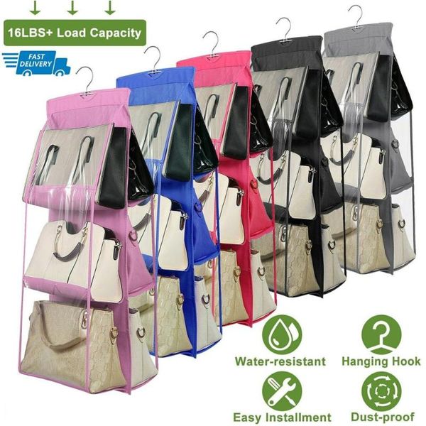 storage bags 6 pocket hanging handbag organizer for wardrobe closet transparent bag door wall sundry shoe package with hanger pouch
storage bags 6 pocket hanging handbag organizer for wardrobe closet transparent bag door wall sundry shoe package with hanger pouch