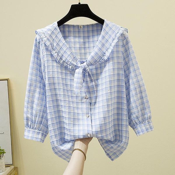 women's blouses & shirts french plaid shirt female plus size fashion retro doll collar design blouse womans women-blouses ladies, White
women's blouses & shirts french plaid shirt female plus size fashion retro doll collar design blouse womans women-blouses ladies, White