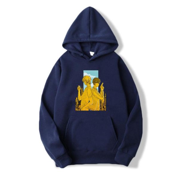 men's hoodies & sweatshirts banana fish anime cool male casual simple fleece cartoon manga streetwear hooded loose fashion men clothing, Black