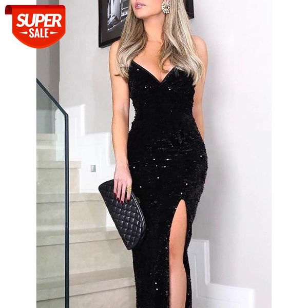 sleeveless long sequin dress women high slit spaghetti strap dresses v neck club party maxi black sequined vestidos #6j0z, White;black
sleeveless long sequin dress women high slit spaghetti strap dresses v neck club party maxi black sequined vestidos #6j0z, White;black