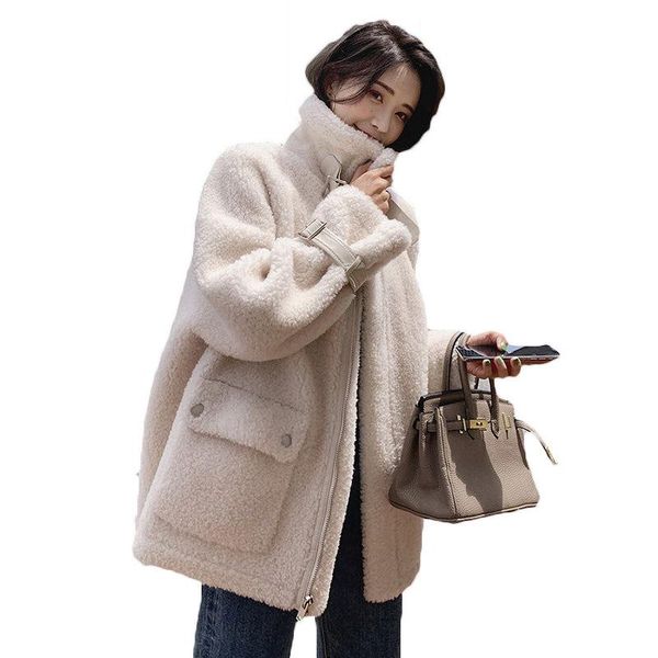 women's fur & faux 2021 autumn winter lamb wool coat women korean loose mid-length with plush thickening warm jackets female overcoats, Black
women's fur & faux 2021 autumn winter lamb wool coat women korean loose mid-length with plush thickening warm jackets female overcoats, Black